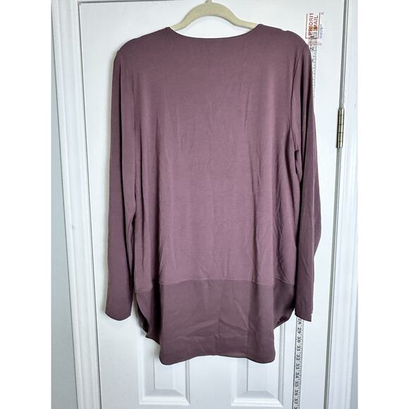 Ann Taylor Blouse Mixed Media Tunic Shirt Size Large LG Viscose Plum - Picture 8 of 10